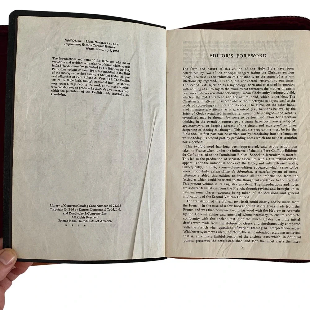 Vintage 1966 The Jerusalem Bible Doubleday Hardcover with Leather Zippered Case
